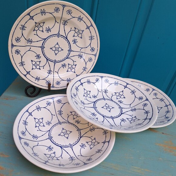 Vintage Stoneware Dishes Ironstone Staffordshire Bowls Set England Blue Royal 3 - Picture 2 of 16